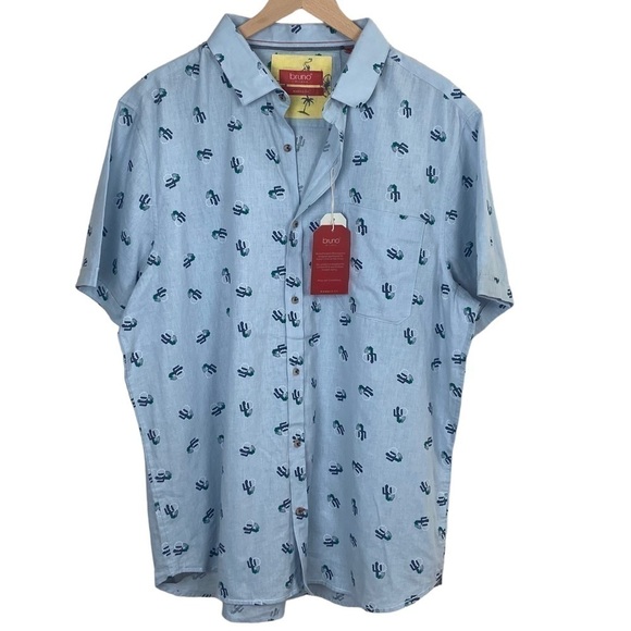 NWT Bruno Milano mens linen blend southwestern button down shirt blue - Picture 1 of 6